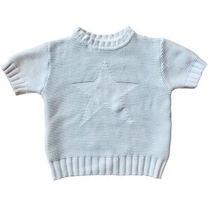 Vtg Liz Claiborne Sweater Short Sleeve Star Cotton Knit White Size Small
